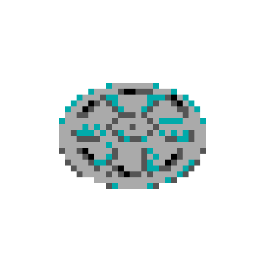 Low-resolution pixel art with vibrant colors depicting a hubcap